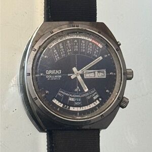 Vintage Orient College 21 Jewels Blue Face Dial Watch With Calendar